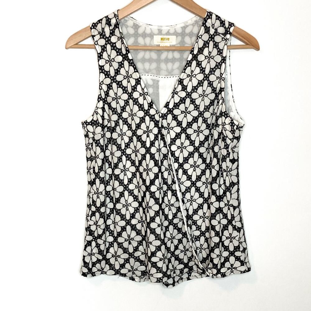 Anthropologie Maeve Daisy Print Sleeveless Blouse Size 2 Black White V Neck - Picture 4 of 10